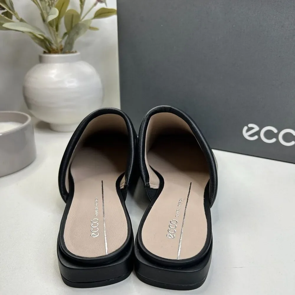 ECCO Anine Squared Buttery Soft Leather Flats Black 208293 Women's 40/9.5 NWB